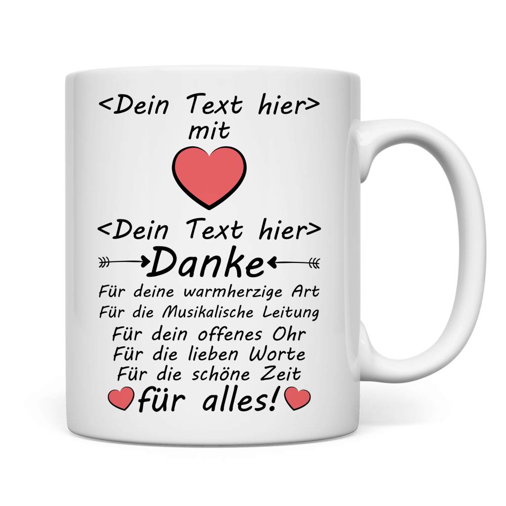 Weisse Tasse mit Dirigenten-Spruch und Danke-Botschaft, perfektes Geschenk fuer Orchesterleiter zu Weihnachten, Geburtstag oder als Wertschaetzung nach erfolgreicher Saison