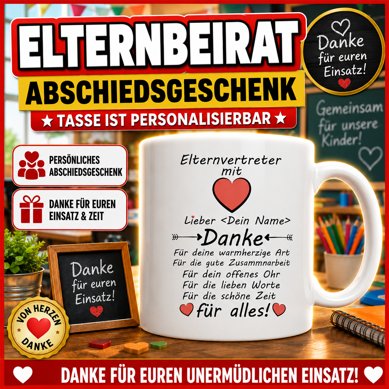 abschiedsgeschenk für den elternbeirat um Elternvertreter Danke zu sagen ,Tasse mit Wunschnamen