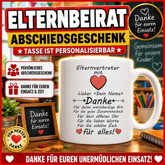 abschiedsgeschenk für den elternbeirat um Elternvertreter Danke zu sagen ,Tasse mit Wunschnamen