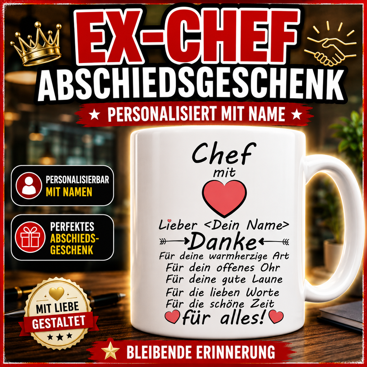 ehemailgen chef danke sagen zum abschied. Personalisierte Tasse mit Namen des Ex-Chef