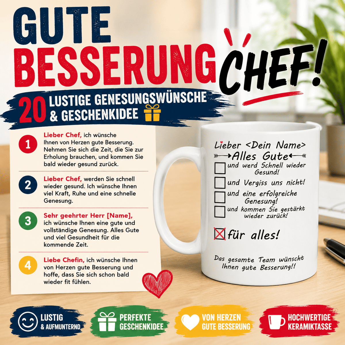 GUTE BESSERUNG wünsche an den lieben CHEF nach Krankheit oder OP - LUSTIGE GENESUNGSWÜNSCHE & GESCHENKIDEE
