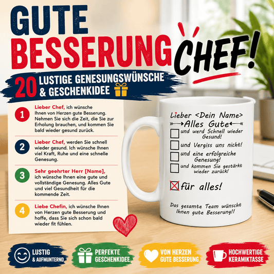 GUTE BESSERUNG wünsche an den lieben CHEF nach Krankheit oder OP - LUSTIGE GENESUNGSWÜNSCHE & GESCHENKIDEE