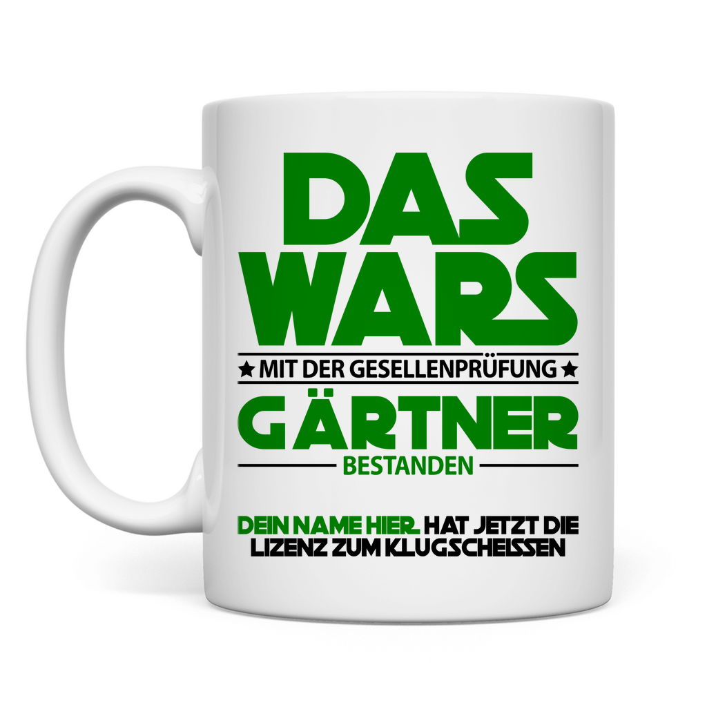 Personalisierte Tasse mit Wunschname zur bestandenen Gärtner-Prüfung – Geschenk