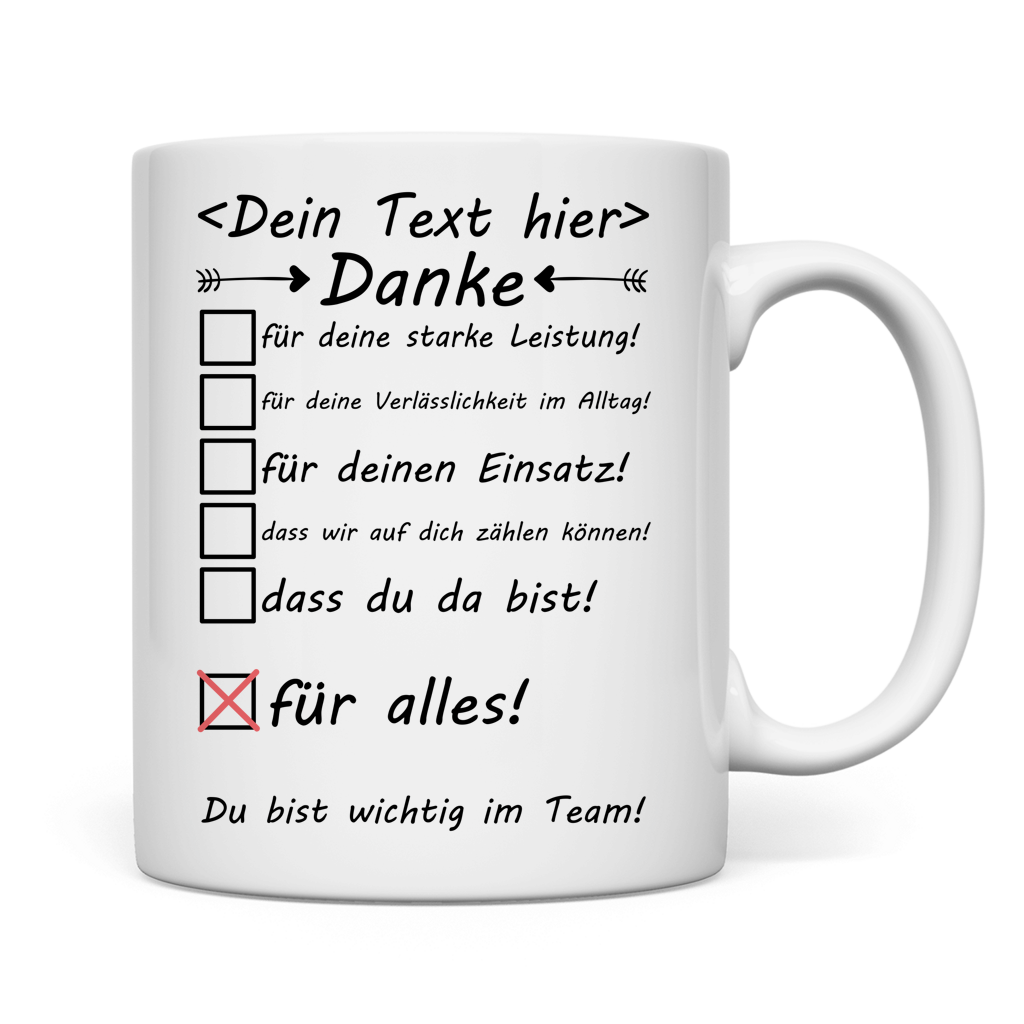 Weisse Tasse als Dankeschoen fuer Postboten und Zusteller, robuste Keramik fuer den Alltag, ideal zu Weihnachten, Geburtstag oder als kleine Aufmerksamkeit