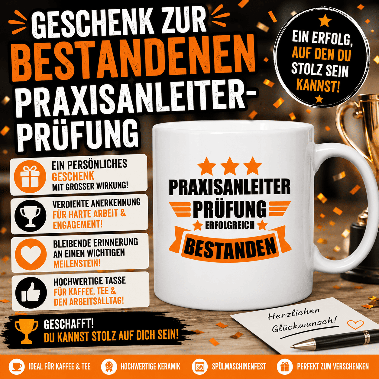Geschenk zur bestandenen Praxisanleiter-Prüfung. diese Tasse ist eine originelle Geschenkidee zur bestandenen Praxisanleiter-Weiterbildung