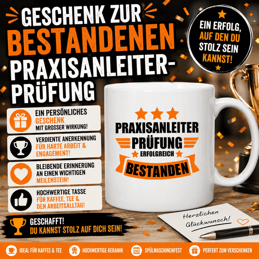 Geschenk zur bestandenen Praxisanleiter-Prüfung. diese Tasse ist eine originelle Geschenkidee zur bestandenen Praxisanleiter-Weiterbildung