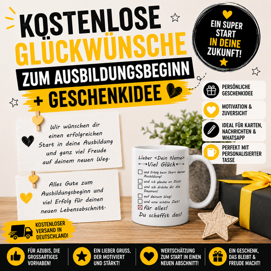 Kostenlose Glückwünsche zum Ausbildungsbeginn + Geschenkidee