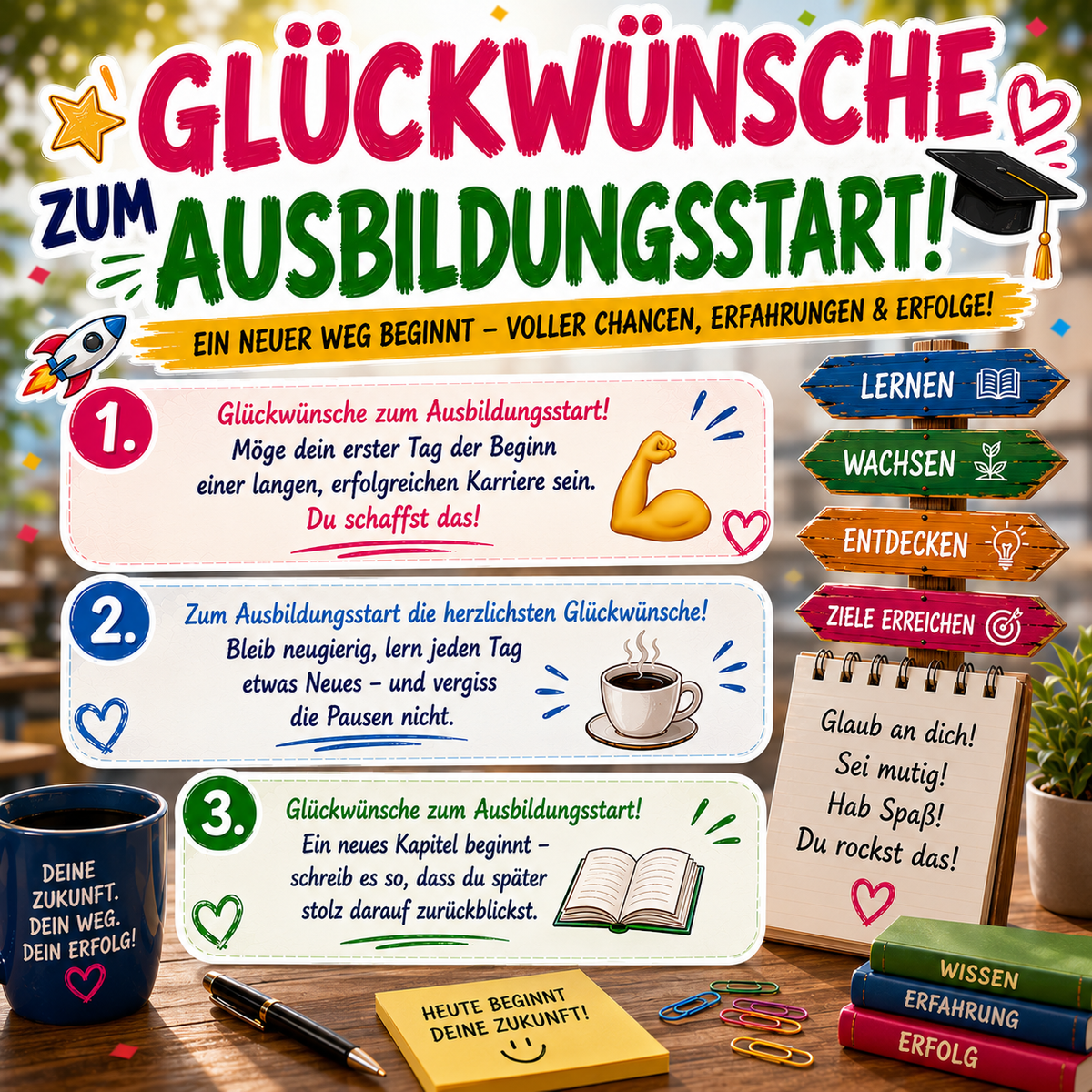 Schöne Glückwünsche zum Ausbildungsstart und zum Beginn der Ausbildung