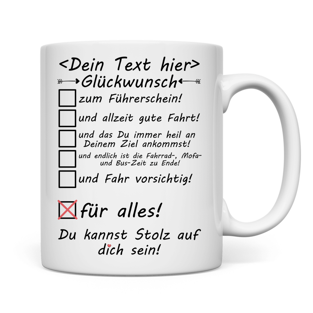 10 Glückwünsche zum Führerschein mit 17 + personalisierte Tasse