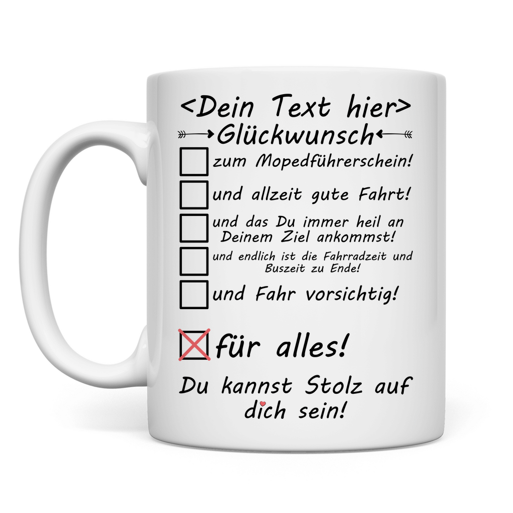 Glückwünsche zum Mopedführerschein | Tasse