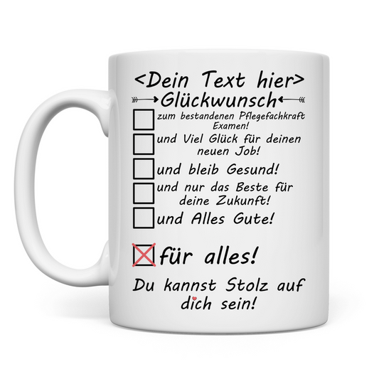 Glückwünsche zum bestandenen Examen Pflegefachkraft | Tasse
