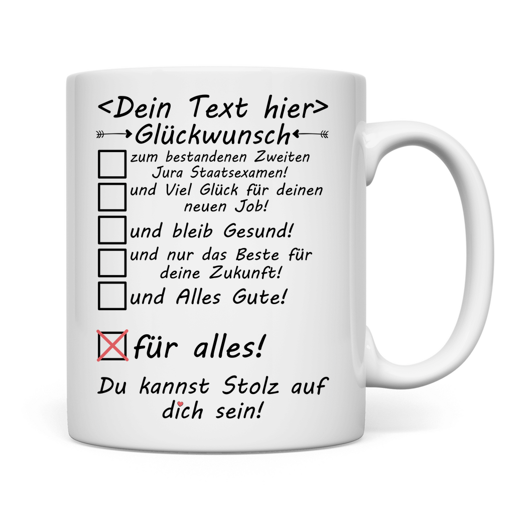 Personalisierte Tasse mit Namen zum 2. Staatsexamen Jura – Geschenk Jurist