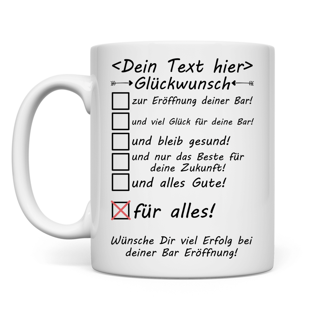 herzliche Glückwünsche zur Eröffnung einer neuen Bar glückwunsch tasse