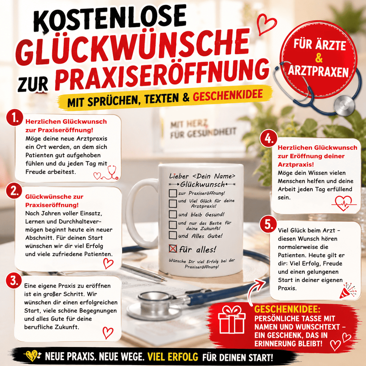 Kostenlose Glückwünsche zur Praxiseröffnung Arzt & Geschenkidee ,Die schönsten Glückwünsche zur Praxiseröffnung für Ärzte und Arztpraxen. Mit Sprüchen, Texten und einer persönlichen Geschenkidee zur Neueröffnung