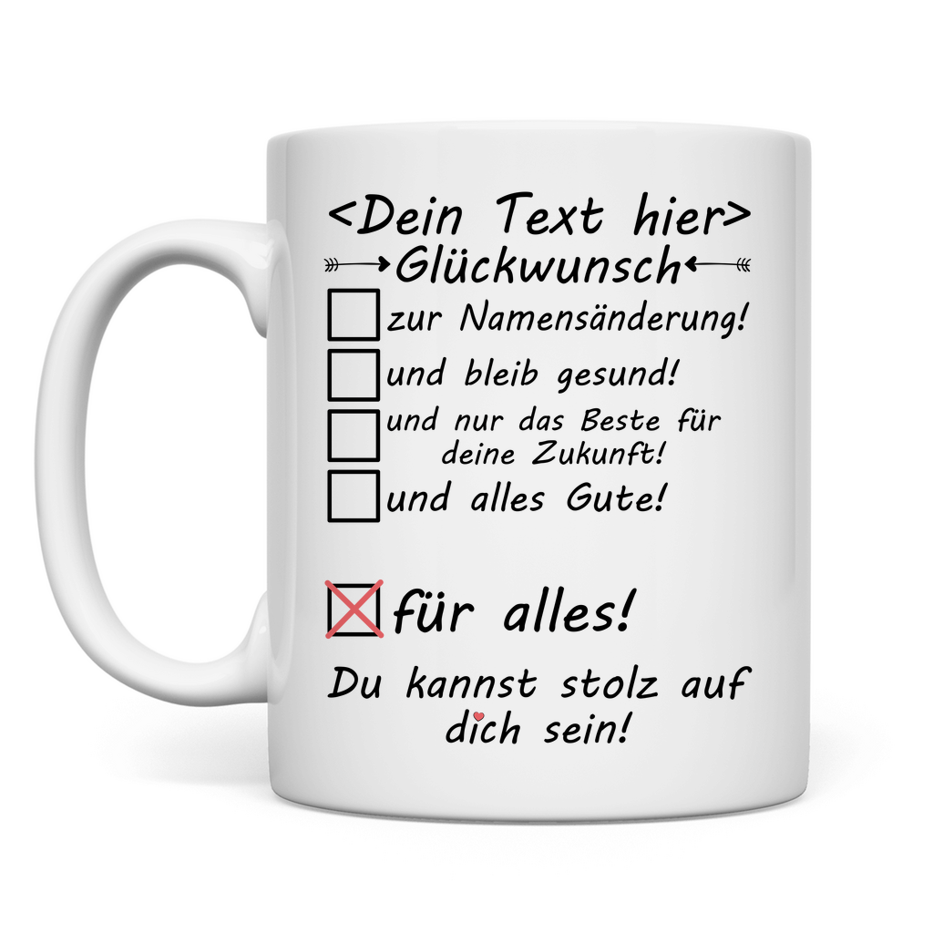 herzliche Glückwunsch zur Namensänderung | Geschenk hochzeit namensgebung Tasse personalisiert