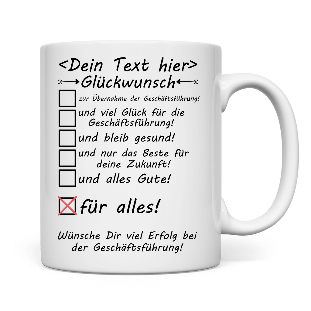 Glückwünsche zur Übernahme der Geschäftsführung | Tasse