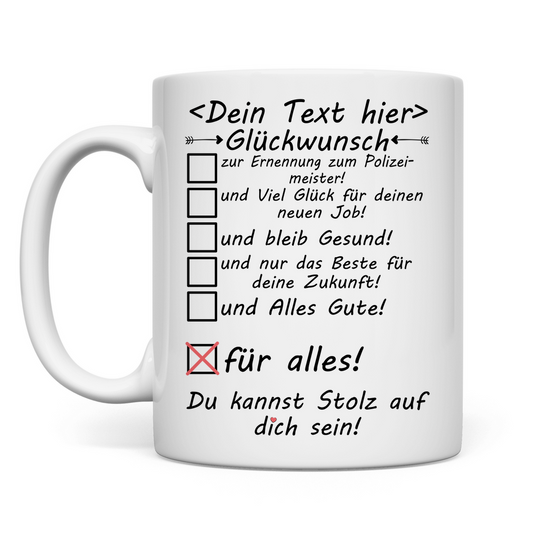 Ernennung Polizeimeister | Glückwünsche Tasse