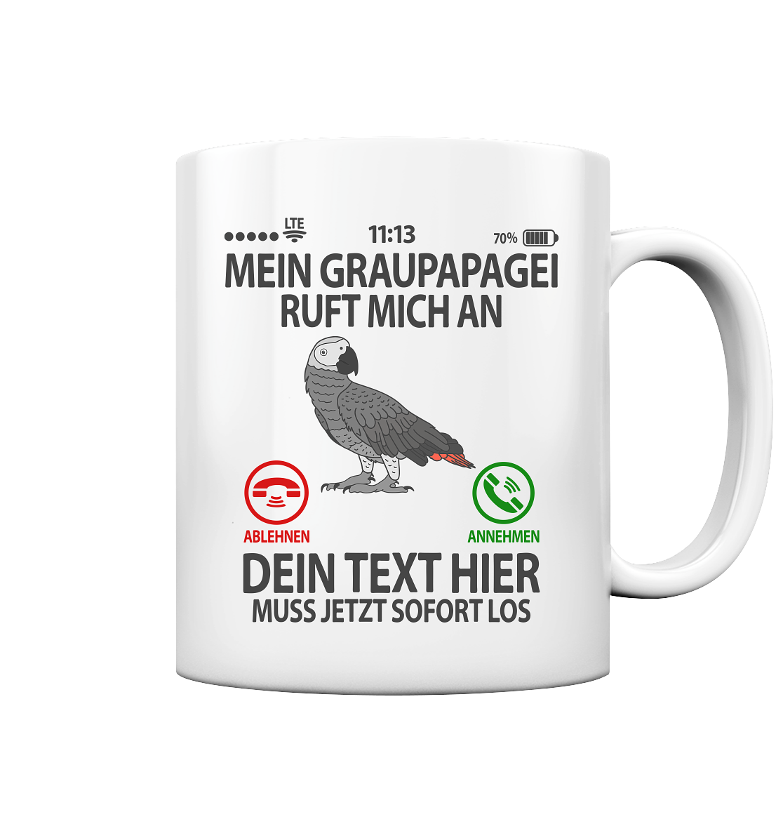 Graupapagei Tasse Personalisiert Lustiges Geschenk für Graupapageienbesitzer