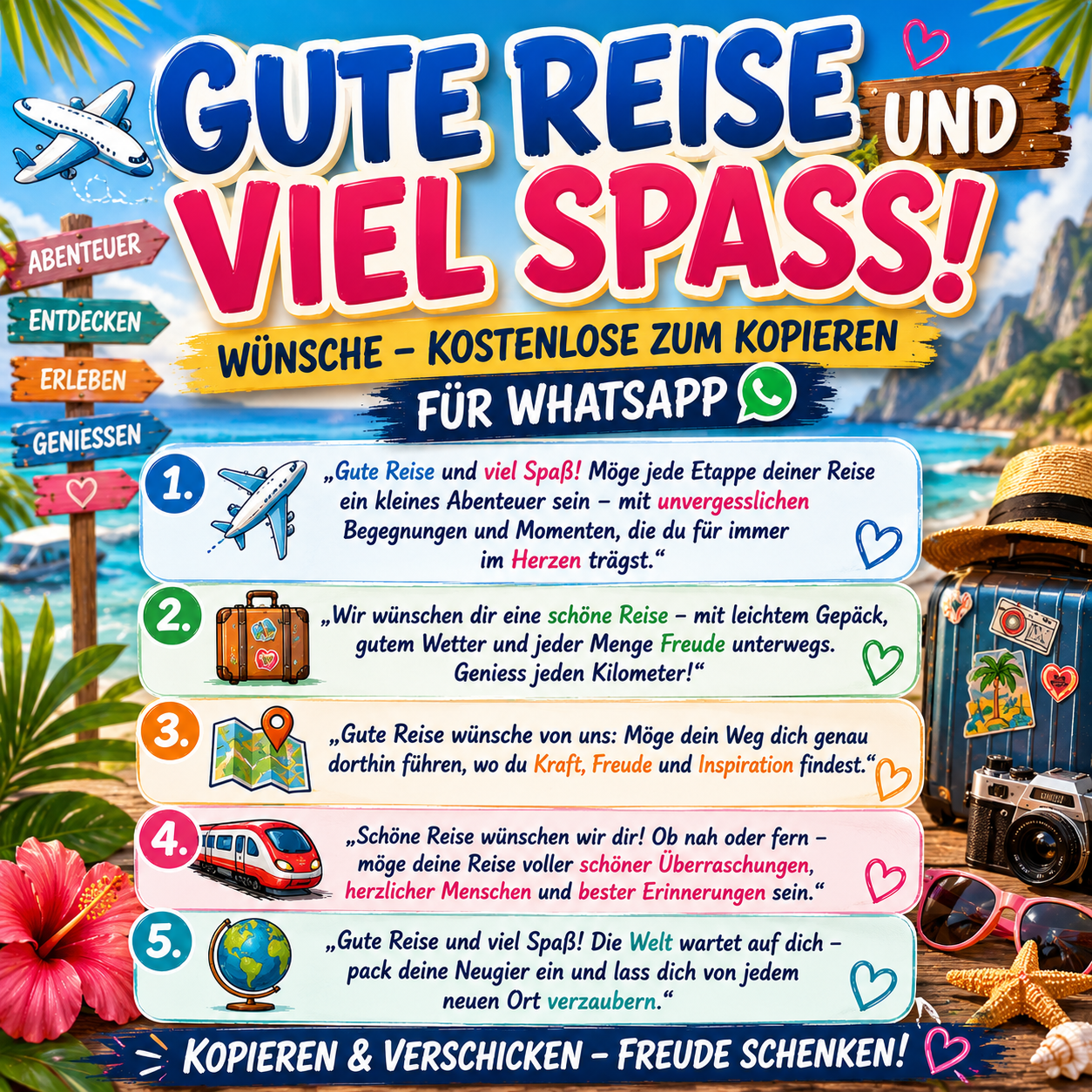 gute reise und viel spaß wünschen für Whatsapp oder Karte Kostenlose Wünsche zum kopieren und verschicken