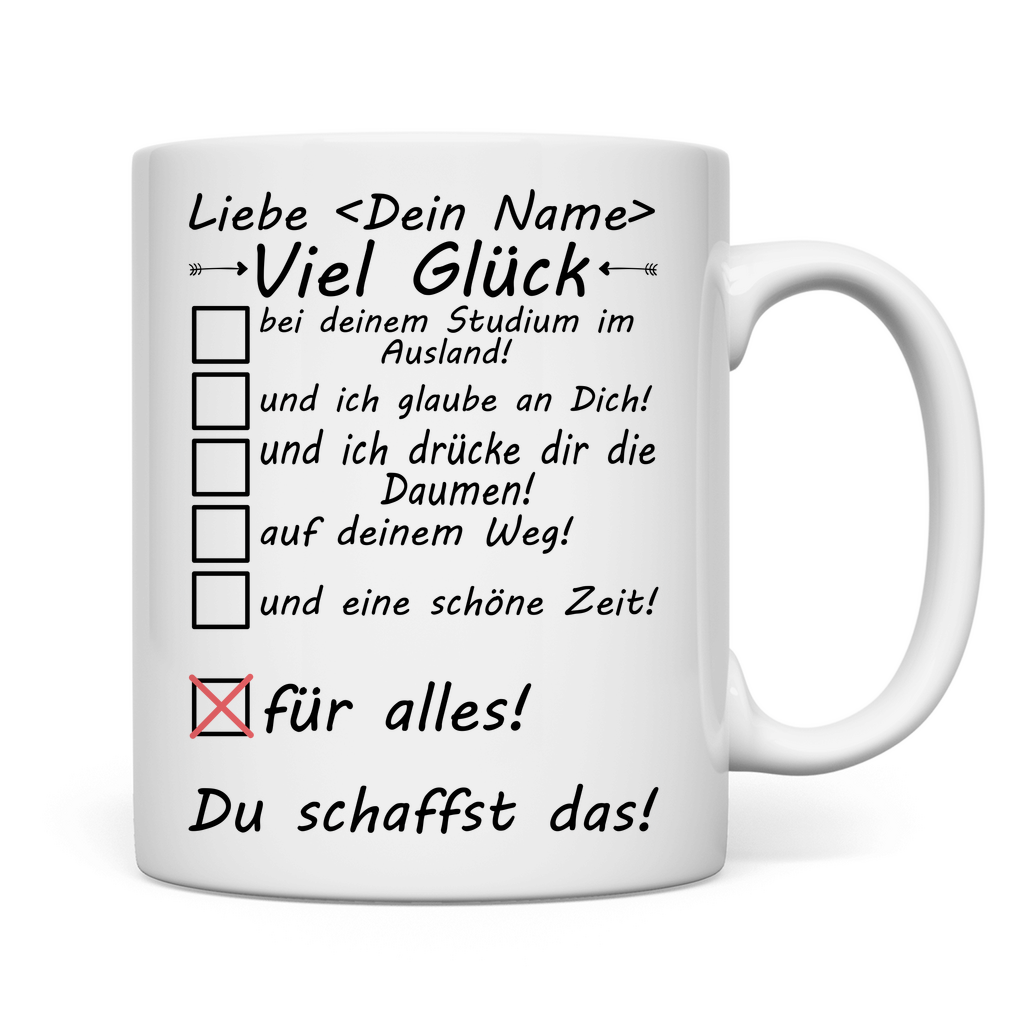 Gute wünsche zum Studium im Ausland | Tasse