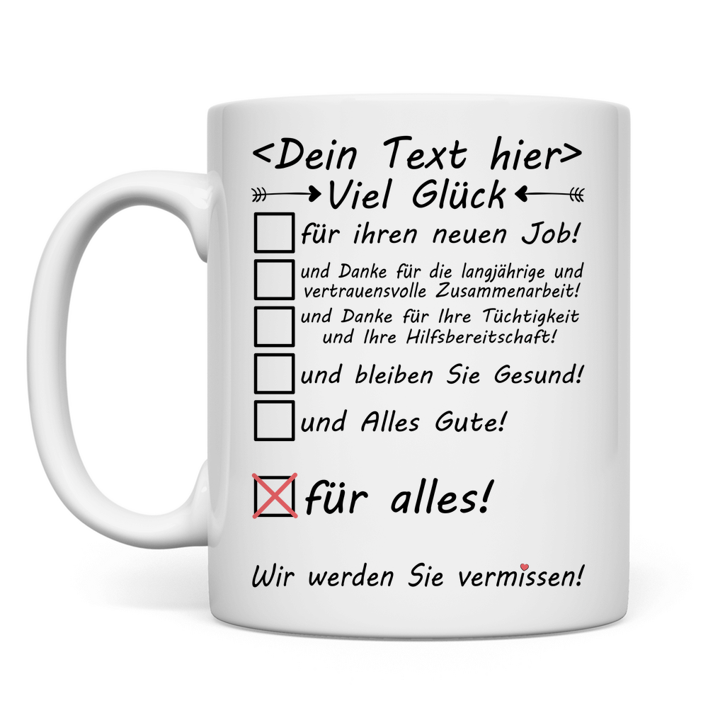 Personalisierte Tasse zum Start ins neue Arbeitsleben – Geschenk für Kollegen mit Namensdruck