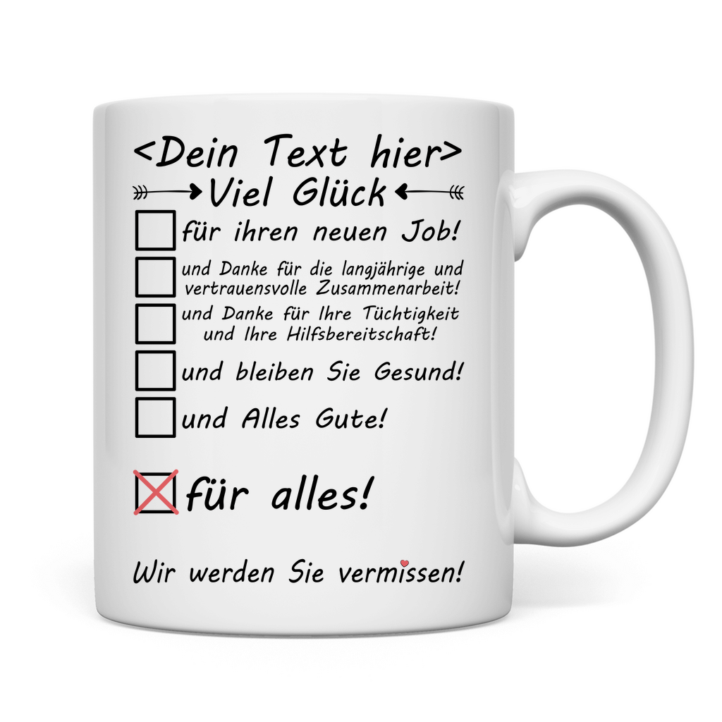 Personalisierte Tasse zum Start ins neue Arbeitsleben – Geschenk für Kollegen mit Namensdruck