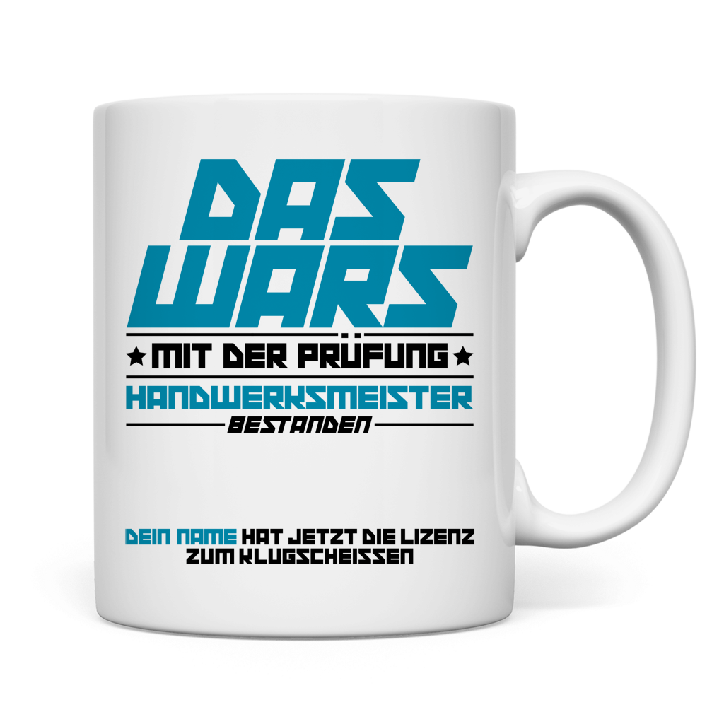 Tasse zur bestandenen Meisterprüfung für Handwerksmeister, persönliches Geschenk mit Namensdruck