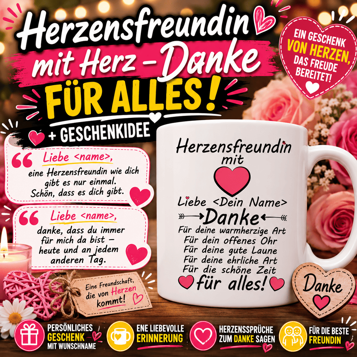 Herzensfreundin mit Herz - Danke für Alles + Geschenkidee