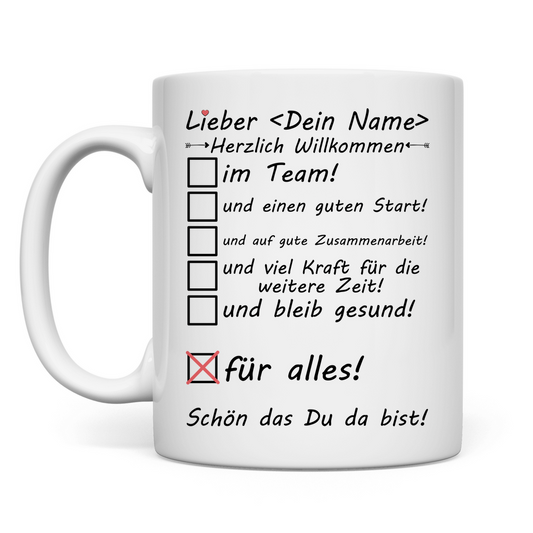 Herzlich Willkommen im Team - Tasse - Neue Mitarbeiterin - Geschenk