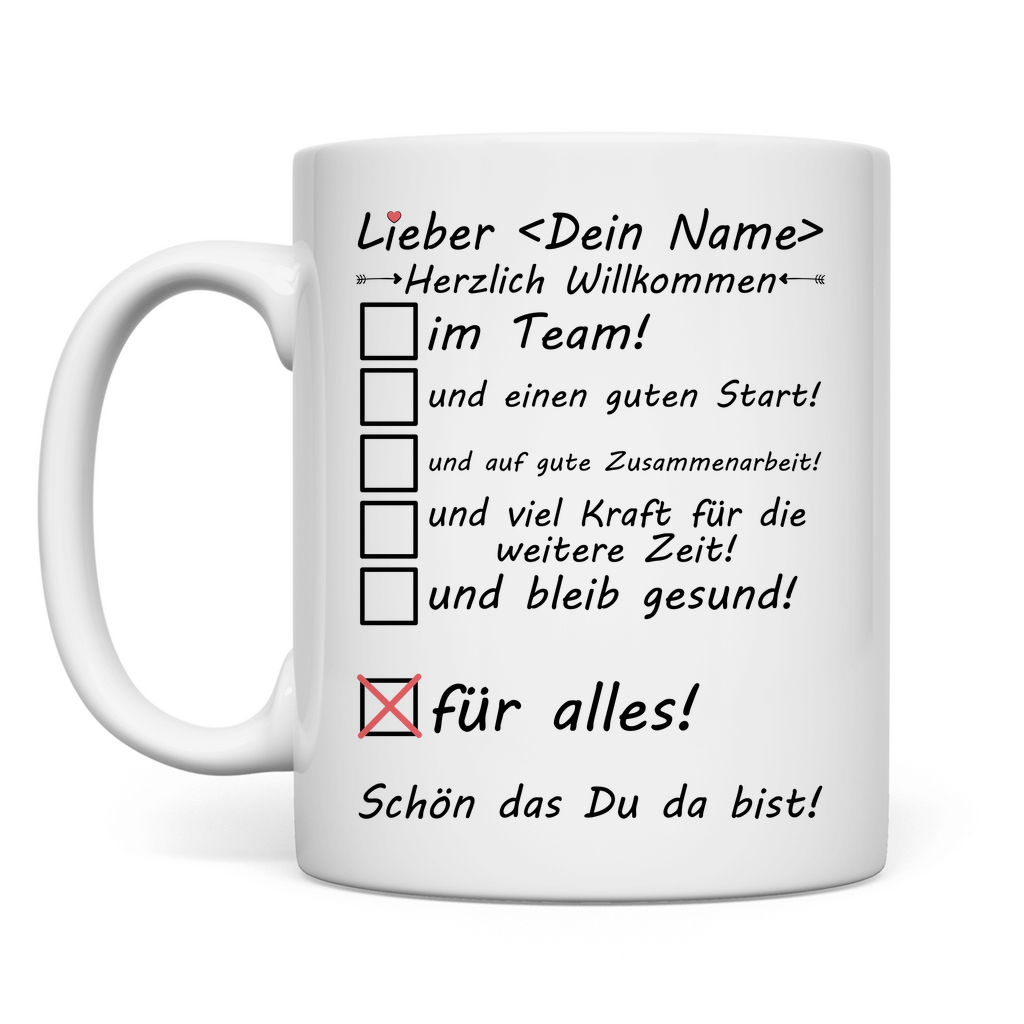 Herzlich Willkommen im Team - Tasse - Neue Mitarbeiterin - Geschenk