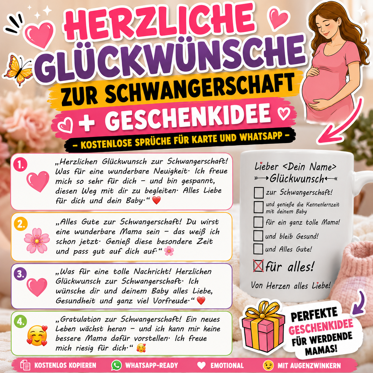 Herzliche Glückwünsche zur Schwangerschaft + Geschenkidee - Kostenlose Sprüche für Karte und Whatsapp