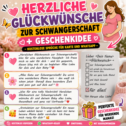 Herzliche Glückwünsche zur Schwangerschaft + Geschenkidee - Kostenlose Sprüche für Karte und Whatsapp