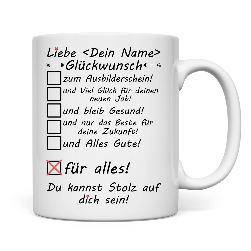 Kaffeetasse zum bestandenen Ausbilderschein – Geschenk mit Namensdruck nach der Prüfung