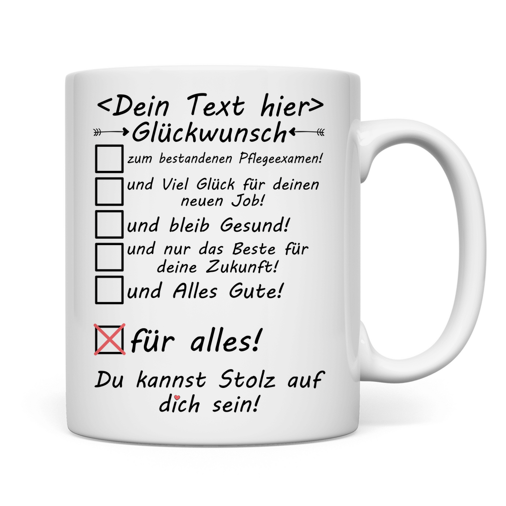 Glückwünsche zum bestandenen Examen Pflege | Tasse