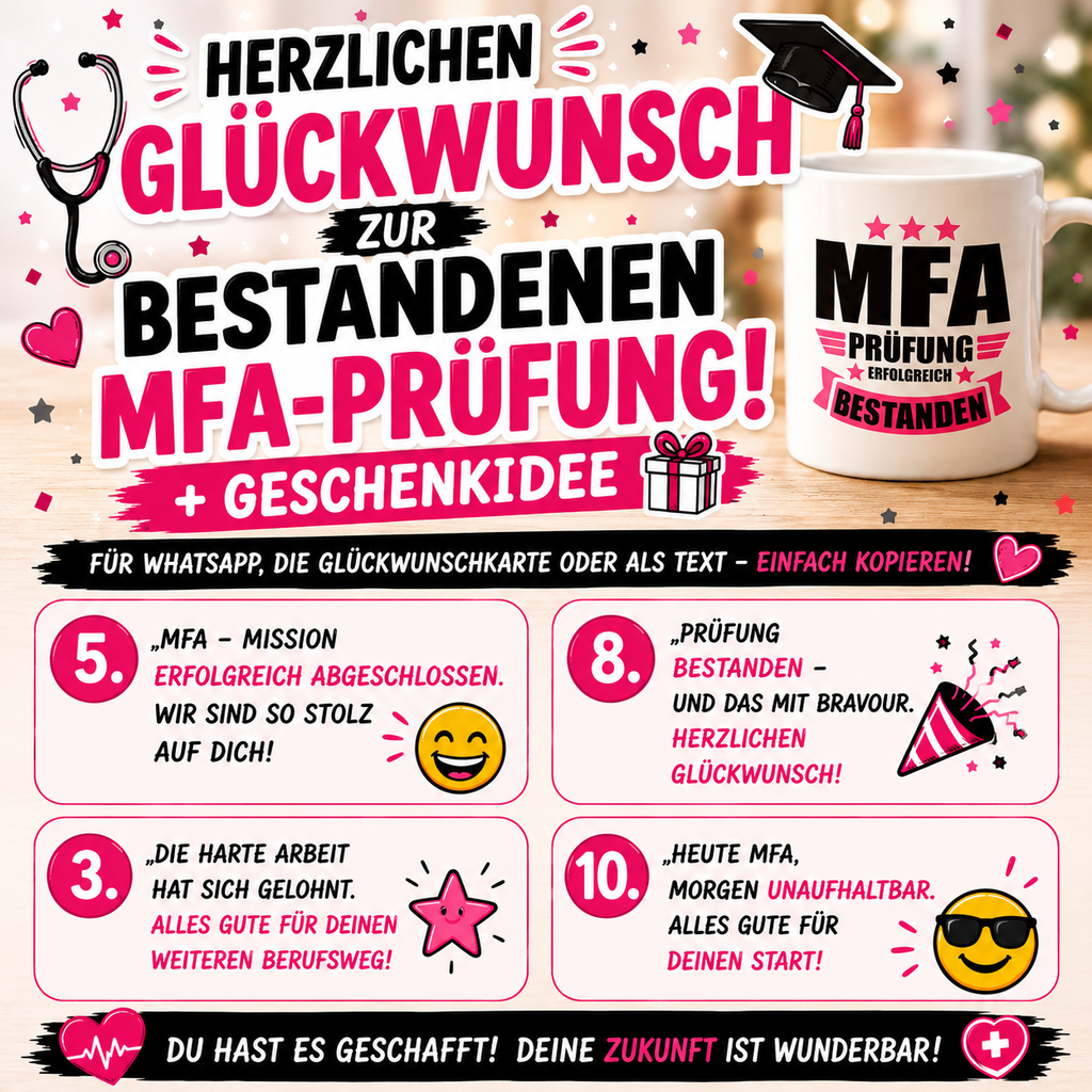 Herzlichen Glückwunsch zur bestandenen MFA-Prüfung + Geschenk als Tasse