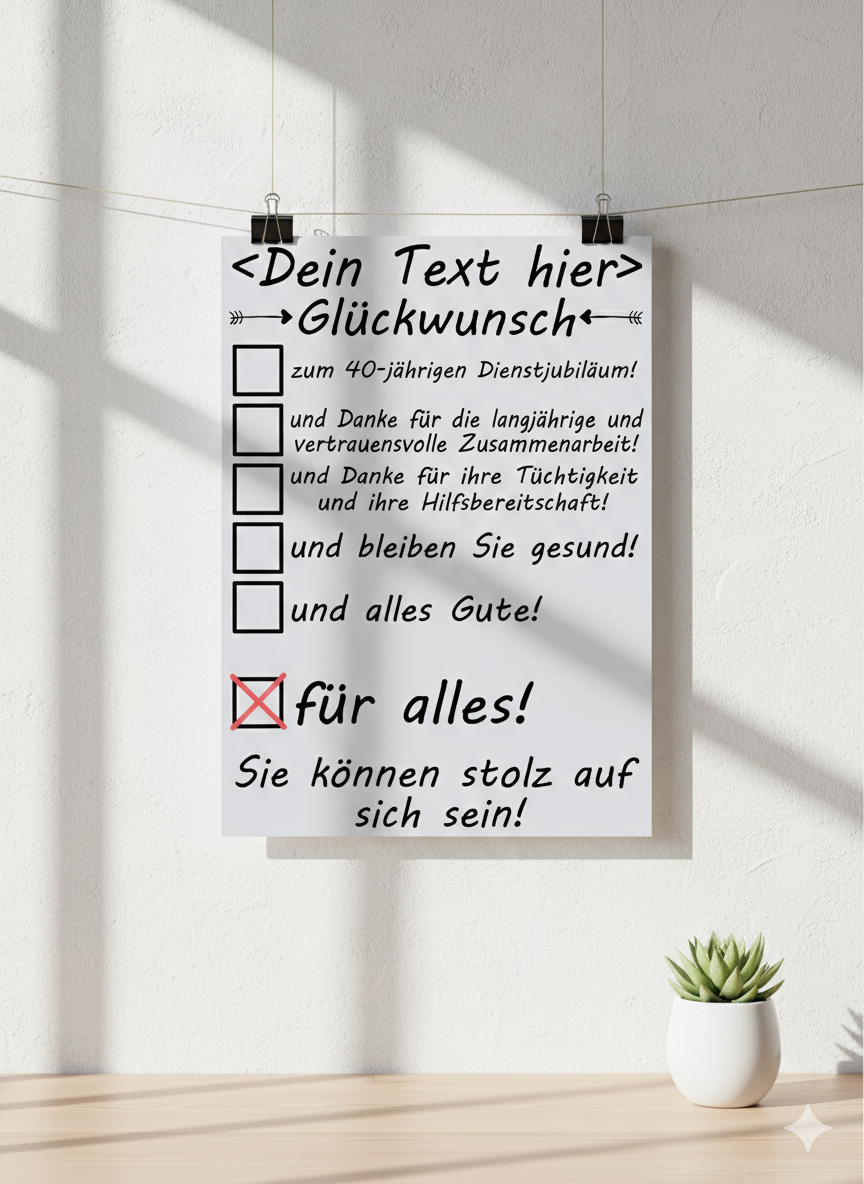 jubilaeum Arbeit 40 Jahre Poster personalisiert, A3 Hochformat mit Wunschname, Geschenk  für Betriebstreue als Ehrung