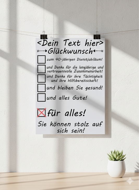 jubilaeum Arbeit 40 Jahre Poster personalisiert, A3 Hochformat mit Wunschname, Geschenk  für Betriebstreue als Ehrung