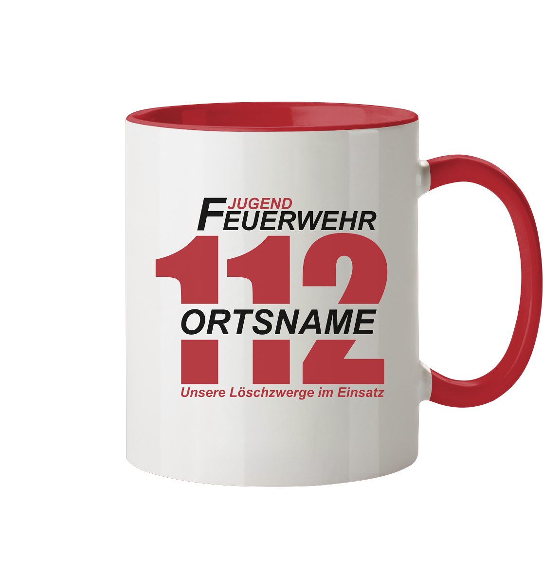 Jugendfeuerwehr 112 Tasse mit Ortsnamen und Wunschort