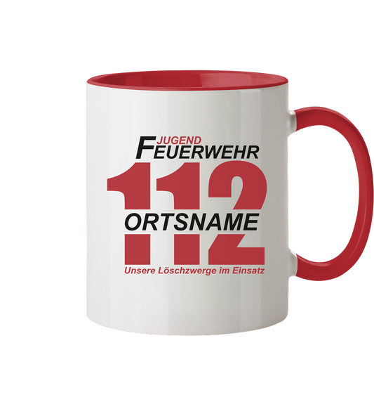 Jugendfeuerwehr 112 Tasse mit Ortsnamen und Wunschort