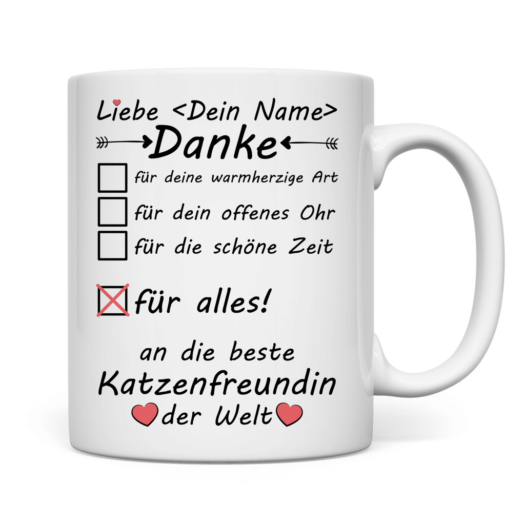 Premium Tasse fuer Katzenliebhaberin mit 330ml Fassungsvermoegen, ideales Geschenk zum Geburtstag, Abschied oder als Dankeschoen fuer Katzenfreundin