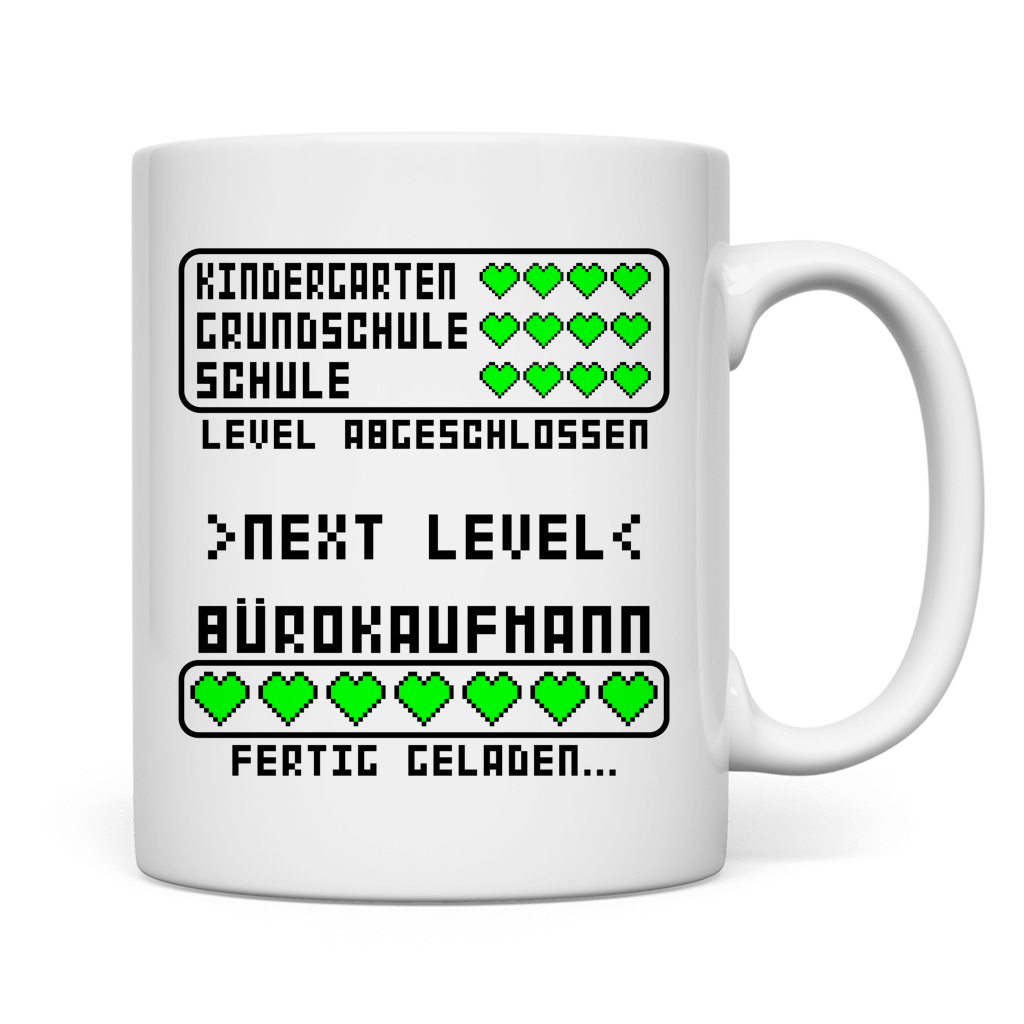 Groessenübersicht Keramiktasse Buerokaufmann Ausbildung bestanden – Hoehe 95 mm, Durchmesser 80 mm, Gewicht 343 g