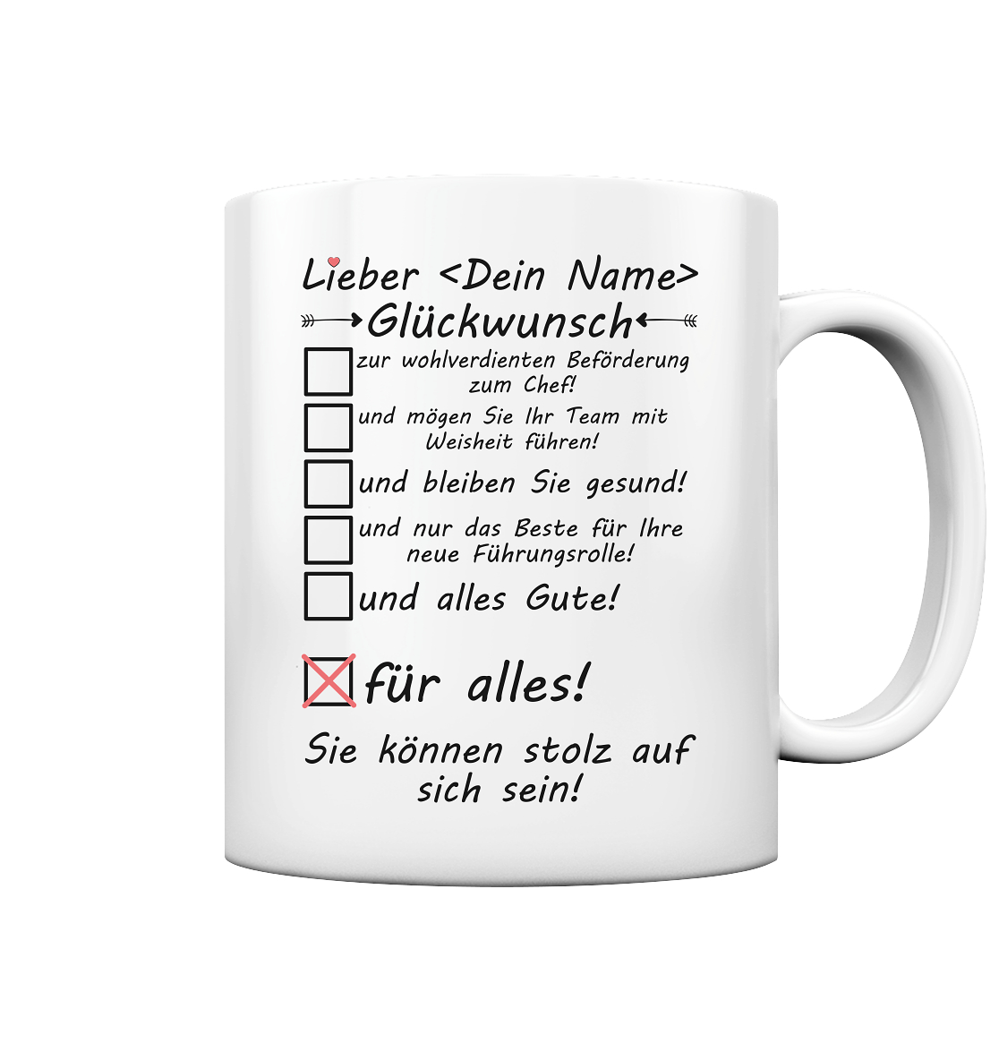 Keramiktasse mit individuellem Aufdruck als Geschenk zur Beforderung – fuer den neuen Chef personalisiert
