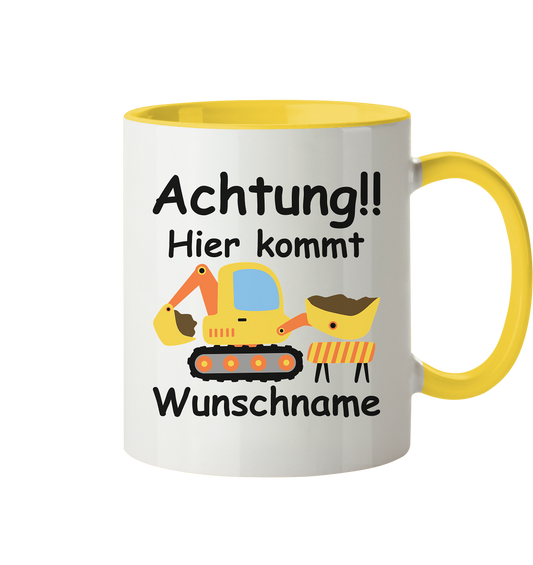 Kindertasse Bagger Tasse mit Namen Baggermotiv Junge Personalisiert für den Kindergarten