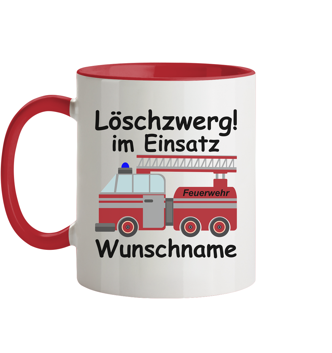 Kindertasse Feuerwehr Tasse mit Kindernamen roten Feuerwehrauto Motiv für Jungen