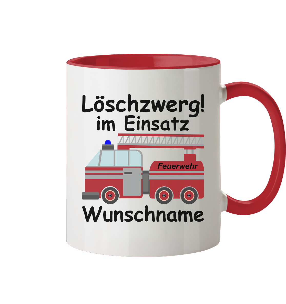 Kindertasse Feuerwehr Tasse mit Namen Feuerwehrauto Motiv Rot
