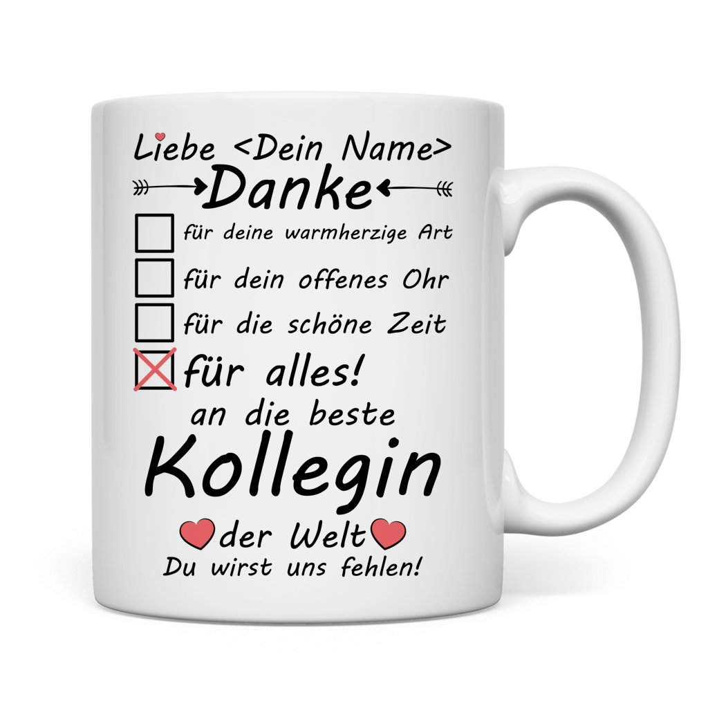 Geschenk fuer Kindergarten-Kollegin mit berührender Botschaft Du wirst uns fehlen auf hochwertiger Tasse ideal zum Abschied aus dem Team bei Kita-Wechsel oder Weiterbildung mit C-Henkel und Premium-Keramik