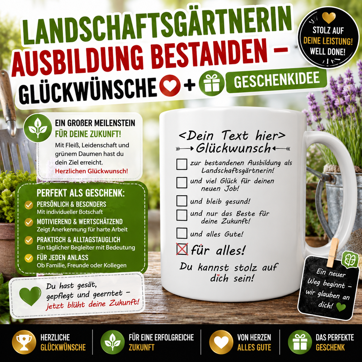 Landschaftsgärtnerin Ausbildung bestanden – Glückwünsche + Geschenkidee