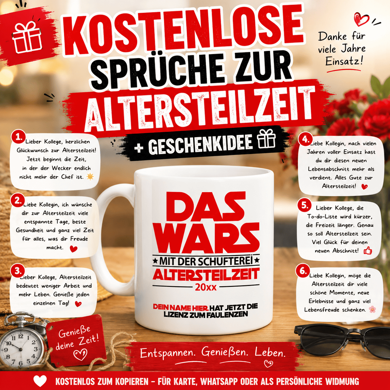 Kostenlose Sprüche zur Altersteilzeit + Geschenkidee" Kartentexte zum Kopieren – für Karte, WhatsApp oder als persönliche Widmung