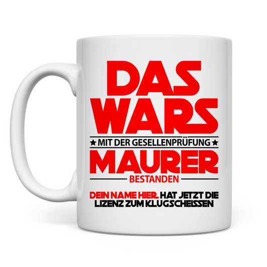 Keramikbecher mit Name für Maurer zur bestandenen Gesellenprüfung – Geschenk personalisiert