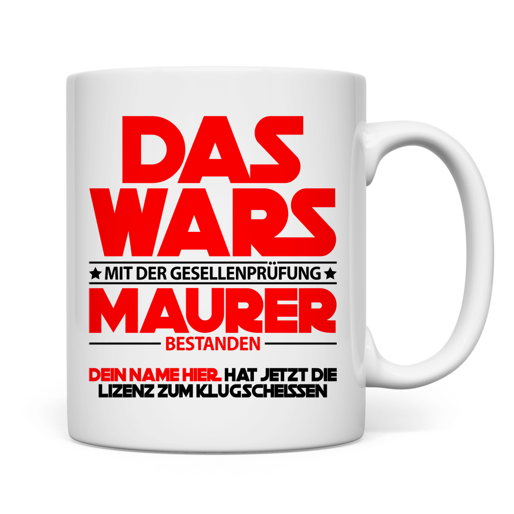 Keramikbecher mit Name für Maurer zur bestandenen Gesellenprüfung – Geschenk personalisiert